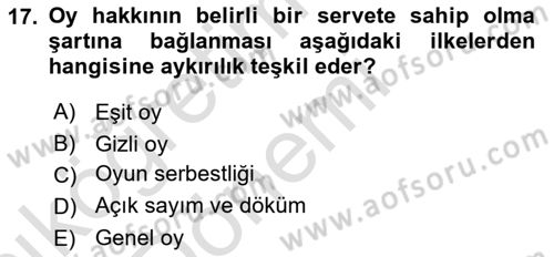 Anayasa Hukuku Dersi 2019 - 2020 Yılı (Vize) Ara Sınav Soruları 17. Soru