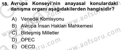 Anayasa Hukuku Dersi Ara Sınavı Deneme Sınav Soruları 18. Soru