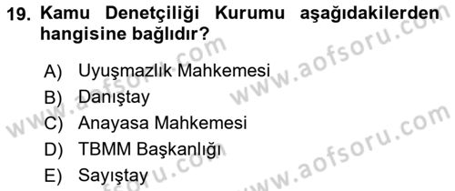 Anayasa Hukuku Dersi Ara Sınavı Deneme Sınav Soruları 19. Soru