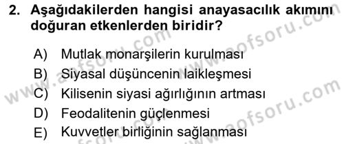 Anayasa Hukuku Dersi Ara Sınavı Deneme Sınav Soruları 2. Soru