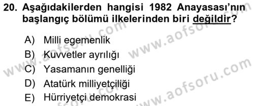Anayasa Hukuku Dersi Ara Sınavı Deneme Sınav Soruları 20. Soru