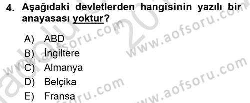 Anayasa Hukuku Dersi 2019 - 2020 Yılı (Vize) Ara Sınav Soruları 4. Soru