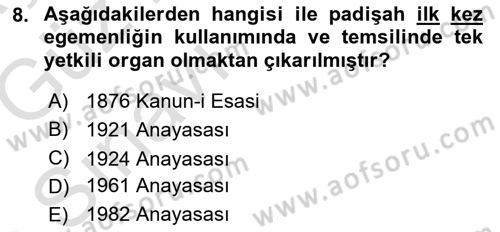 Anayasa Hukuku Dersi Ara Sınavı Deneme Sınav Soruları 8. Soru