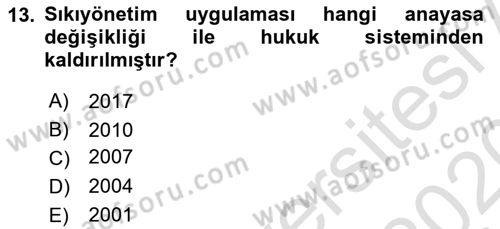 Anayasa Hukuku Dersi 2019 - 2020 Yılı (Final) Dönem Sonu Sınav Soruları 13. Soru