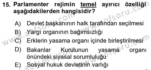 Anayasa Hukuku Dersi 2019 - 2020 Yılı (Final) Dönem Sonu Sınav Soruları 15. Soru