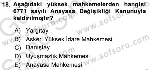 Anayasa Hukuku Dersi 2019 - 2020 Yılı (Final) Dönem Sonu Sınav Soruları 18. Soru