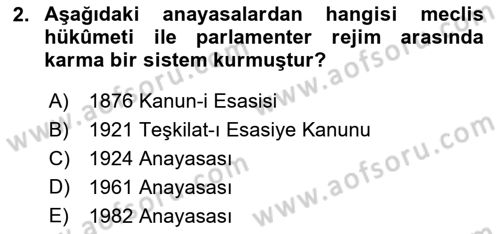 Anayasa Hukuku Dersi 2019 - 2020 Yılı (Final) Dönem Sonu Sınav Soruları 2. Soru