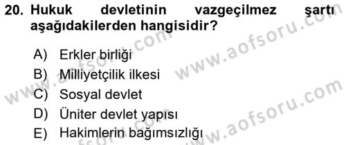 Anayasa Hukuku Dersi 2019 - 2020 Yılı (Final) Dönem Sonu Sınav Soruları 20. Soru