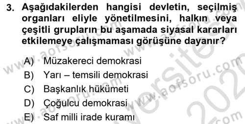 Anayasa Hukuku Dersi 2019 - 2020 Yılı (Final) Dönem Sonu Sınav Soruları 3. Soru