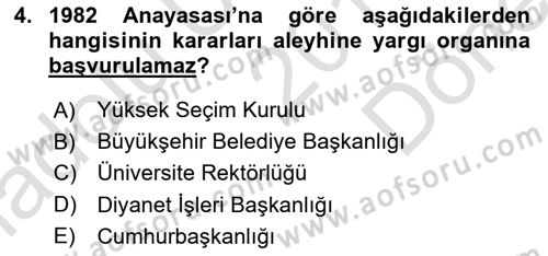 Anayasa Hukuku Dersi 2019 - 2020 Yılı (Final) Dönem Sonu Sınav Soruları 4. Soru