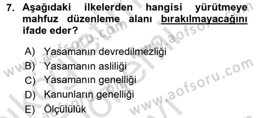 Anayasa Hukuku Dersi 2019 - 2020 Yılı (Final) Dönem Sonu Sınav Soruları 7. Soru