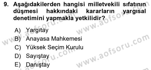 Anayasa Hukuku Dersi 2019 - 2020 Yılı (Final) Dönem Sonu Sınav Soruları 9. Soru