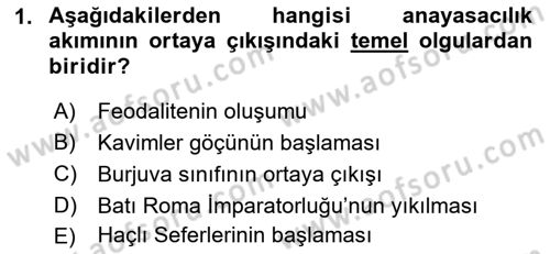 Anayasa Hukuku Dersi 2021 - 2022 Yılı (Vize) Ara Sınav Soruları 1. Soru