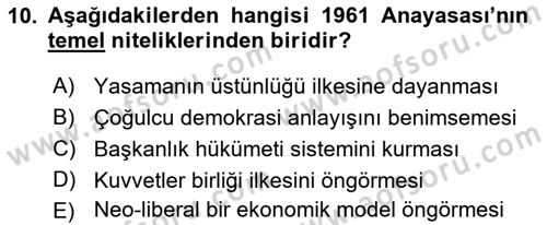Anayasa Hukuku Dersi 2021 - 2022 Yılı (Vize) Ara Sınav Soruları 10. Soru