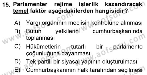 Anayasa Hukuku Dersi 2021 - 2022 Yılı (Vize) Ara Sınav Soruları 15. Soru