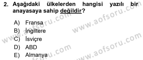Anayasa Hukuku Dersi Ara Sınavı Deneme Sınav Soruları 2. Soru