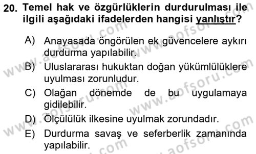Anayasa Hukuku Dersi 2021 - 2022 Yılı (Vize) Ara Sınav Soruları 20. Soru
