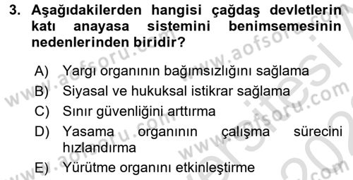 Anayasa Hukuku Dersi 2021 - 2022 Yılı (Vize) Ara Sınav Soruları 3. Soru