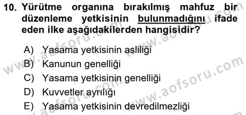 Anayasa Hukuku Dersi 2021 - 2022 Yılı (Final) Dönem Sonu Sınav Soruları 10. Soru
