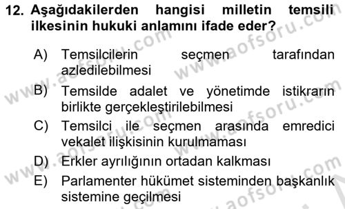 Anayasa Hukuku Dersi 2021 - 2022 Yılı (Final) Dönem Sonu Sınav Soruları 12. Soru