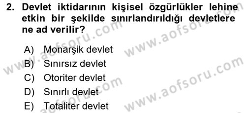 Anayasa Hukuku Dersi 2021 - 2022 Yılı (Final) Dönem Sonu Sınav Soruları 2. Soru
