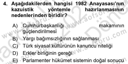 Anayasa Hukuku Dersi 2021 - 2022 Yılı (Final) Dönem Sonu Sınav Soruları 4. Soru