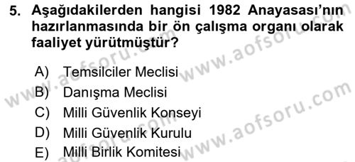 Anayasa Hukuku Dersi 2021 - 2022 Yılı (Final) Dönem Sonu Sınav Soruları 5. Soru