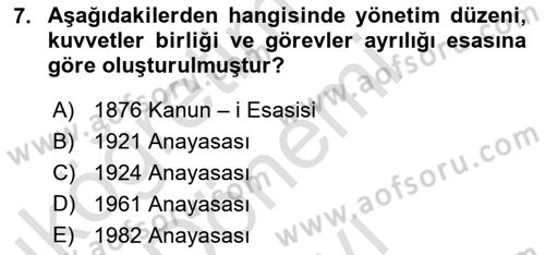 Anayasa Hukuku Dersi 2021 - 2022 Yılı (Final) Dönem Sonu Sınav Soruları 7. Soru
