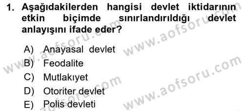Anayasa Hukuku Dersi 2021 - 2022 Yılı Yaz Okulu Sınav Soruları 1. Soru