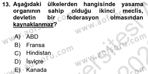 Anayasa Hukuku Dersi 2021 - 2022 Yılı Yaz Okulu Sınav Soruları 13. Soru