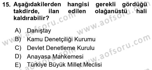 Anayasa Hukuku Dersi 2021 - 2022 Yılı Yaz Okulu Sınav Soruları 15. Soru