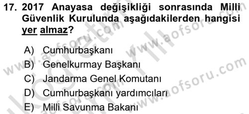 Anayasa Hukuku Dersi 2021 - 2022 Yılı Yaz Okulu Sınav Soruları 17. Soru