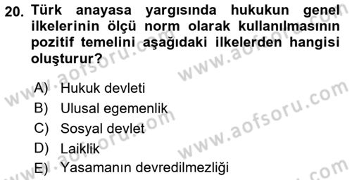 Anayasa Hukuku Dersi 2021 - 2022 Yılı Yaz Okulu Sınav Soruları 20. Soru
