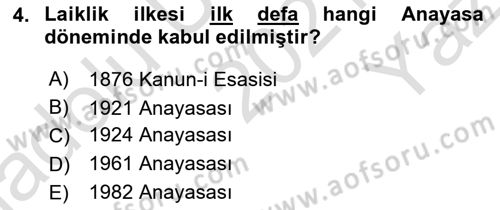 Anayasa Hukuku Dersi 2021 - 2022 Yılı Yaz Okulu Sınav Soruları 4. Soru