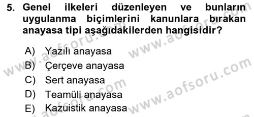 Anayasa Hukuku Dersi 2021 - 2022 Yılı Yaz Okulu Sınav Soruları 5. Soru