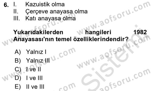 Anayasa Hukuku Dersi 2021 - 2022 Yılı Yaz Okulu Sınav Soruları 6. Soru