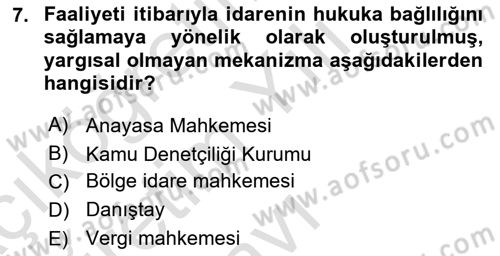 Anayasa Hukuku Dersi 2021 - 2022 Yılı Yaz Okulu Sınav Soruları 7. Soru