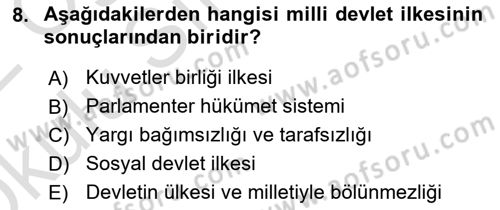 Anayasa Hukuku Dersi 2021 - 2022 Yılı Yaz Okulu Sınav Soruları 8. Soru