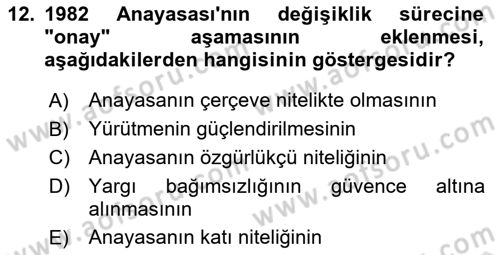 Anayasa Hukuku Dersi Ara Sınavı Deneme Sınav Soruları 12. Soru