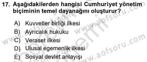 Anayasa Hukuku Dersi 2022 - 2023 Yılı (Vize) Ara Sınav Soruları 17. Soru