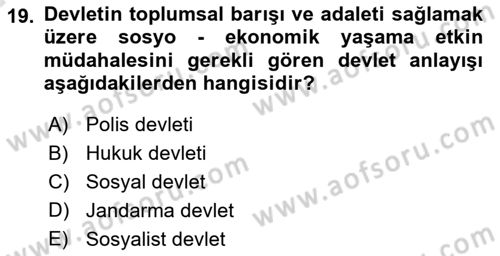 Anayasa Hukuku Dersi 2022 - 2023 Yılı (Vize) Ara Sınav Soruları 19. Soru