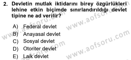 Anayasa Hukuku Dersi Ara Sınavı Deneme Sınav Soruları 2. Soru