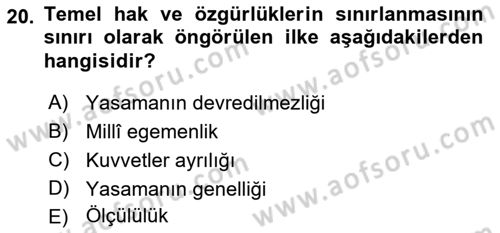 Anayasa Hukuku Dersi 2022 - 2023 Yılı (Vize) Ara Sınav Soruları 20. Soru