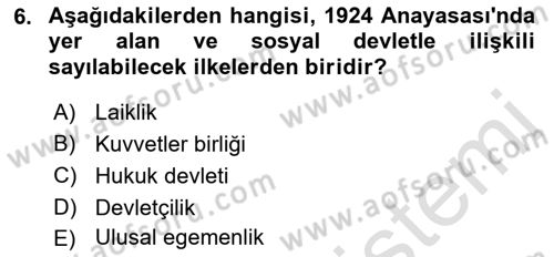 Anayasa Hukuku Dersi 2022 - 2023 Yılı (Vize) Ara Sınav Soruları 6. Soru