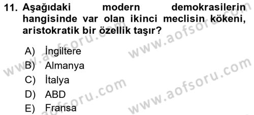 Anayasa Hukuku Dersi 2022 - 2023 Yılı (Final) Dönem Sonu Sınavı 11. Soru