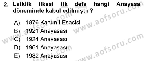 Anayasa Hukuku Dersi 2022 - 2023 Yılı (Final) Dönem Sonu Sınavı 2. Soru