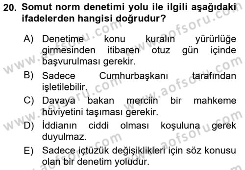 Anayasa Hukuku Dersi 2022 - 2023 Yılı (Final) Dönem Sonu Sınavı 20. Soru