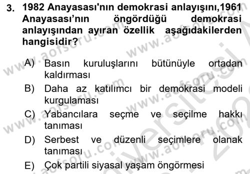 Anayasa Hukuku Dersi 2022 - 2023 Yılı (Final) Dönem Sonu Sınavı 3. Soru