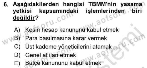 Anayasa Hukuku Dersi 2022 - 2023 Yılı (Final) Dönem Sonu Sınavı 6. Soru