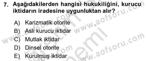 Anayasa Hukuku Dersi 2022 - 2023 Yılı (Final) Dönem Sonu Sınavı 7. Soru